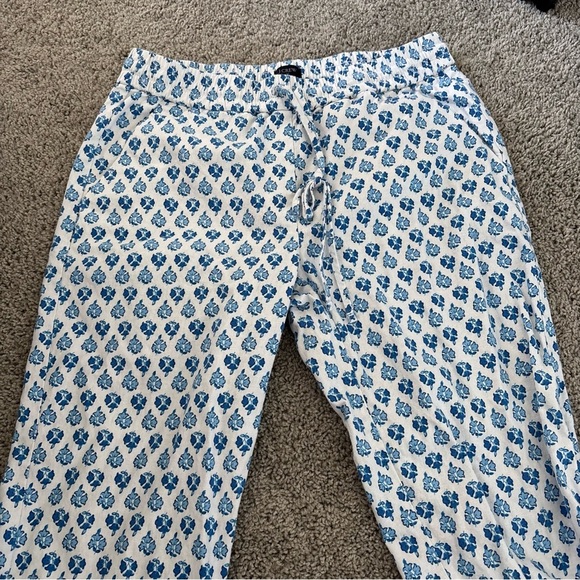 J. Crew Women's Linen Blue White Floral Elastic Waistband Pants Size 6 - Picture 4 of 8